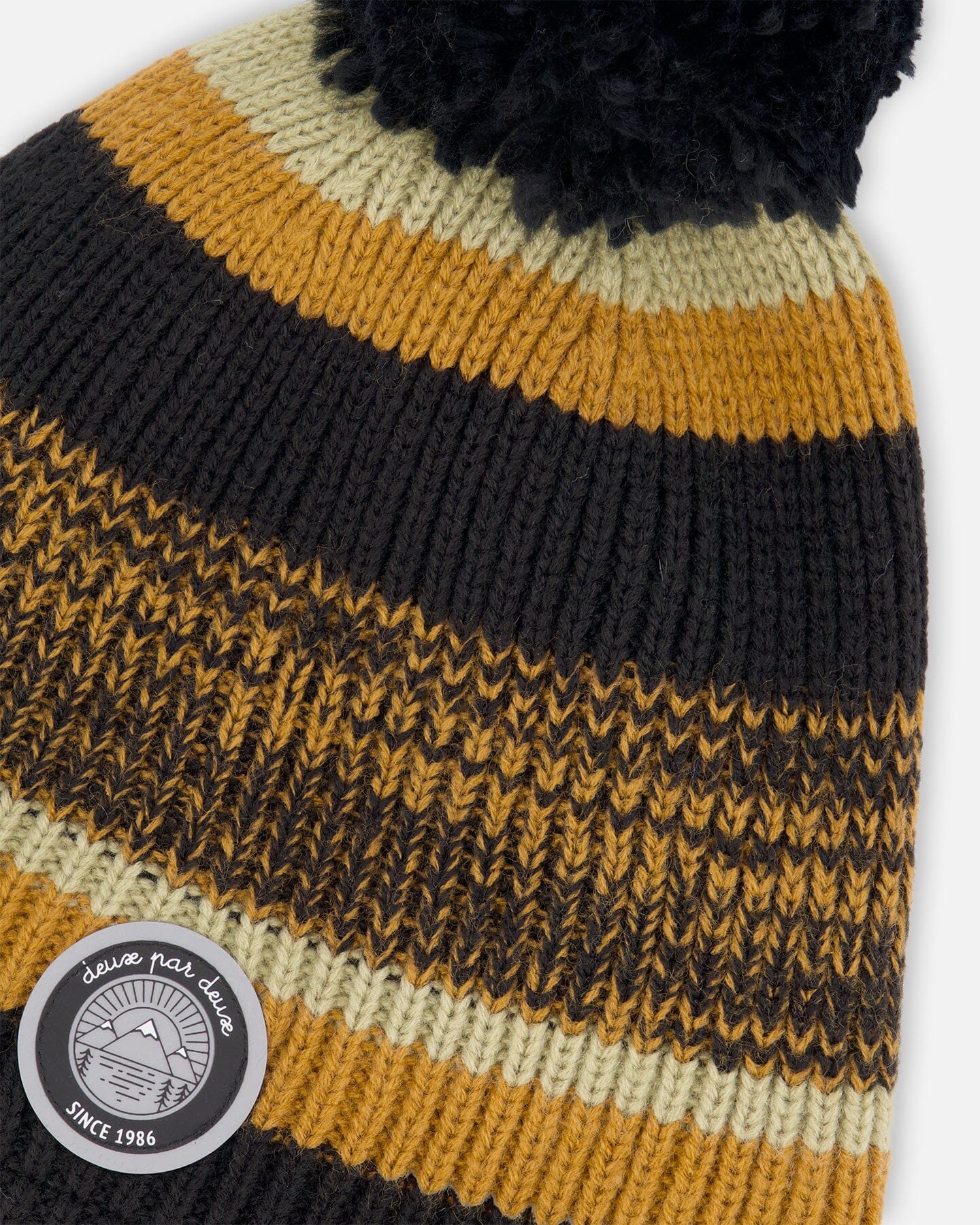 Lined Knit Pompom Hat Black And Brown-3