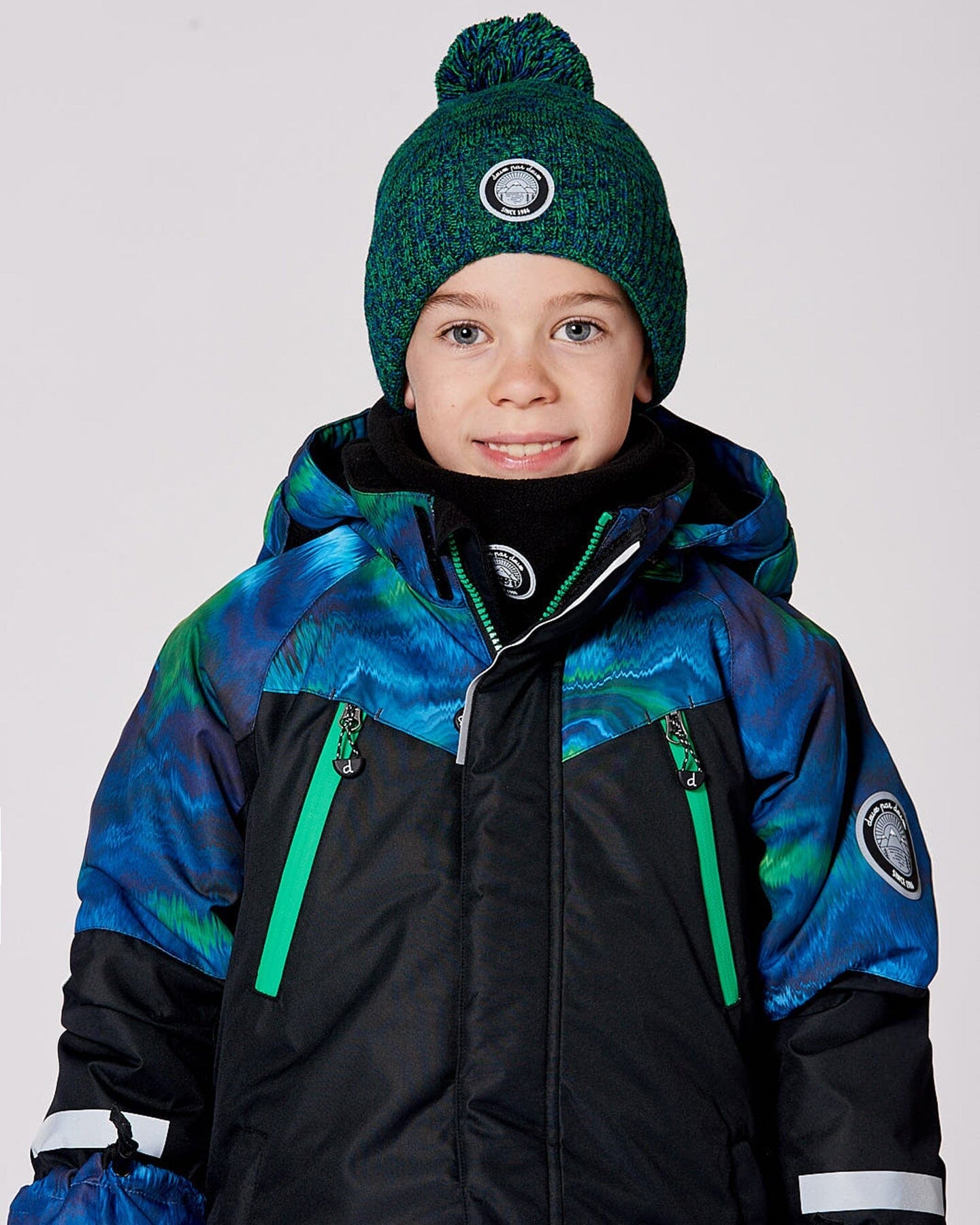 Lined Knit Pompom Hat Green And Blue-1
