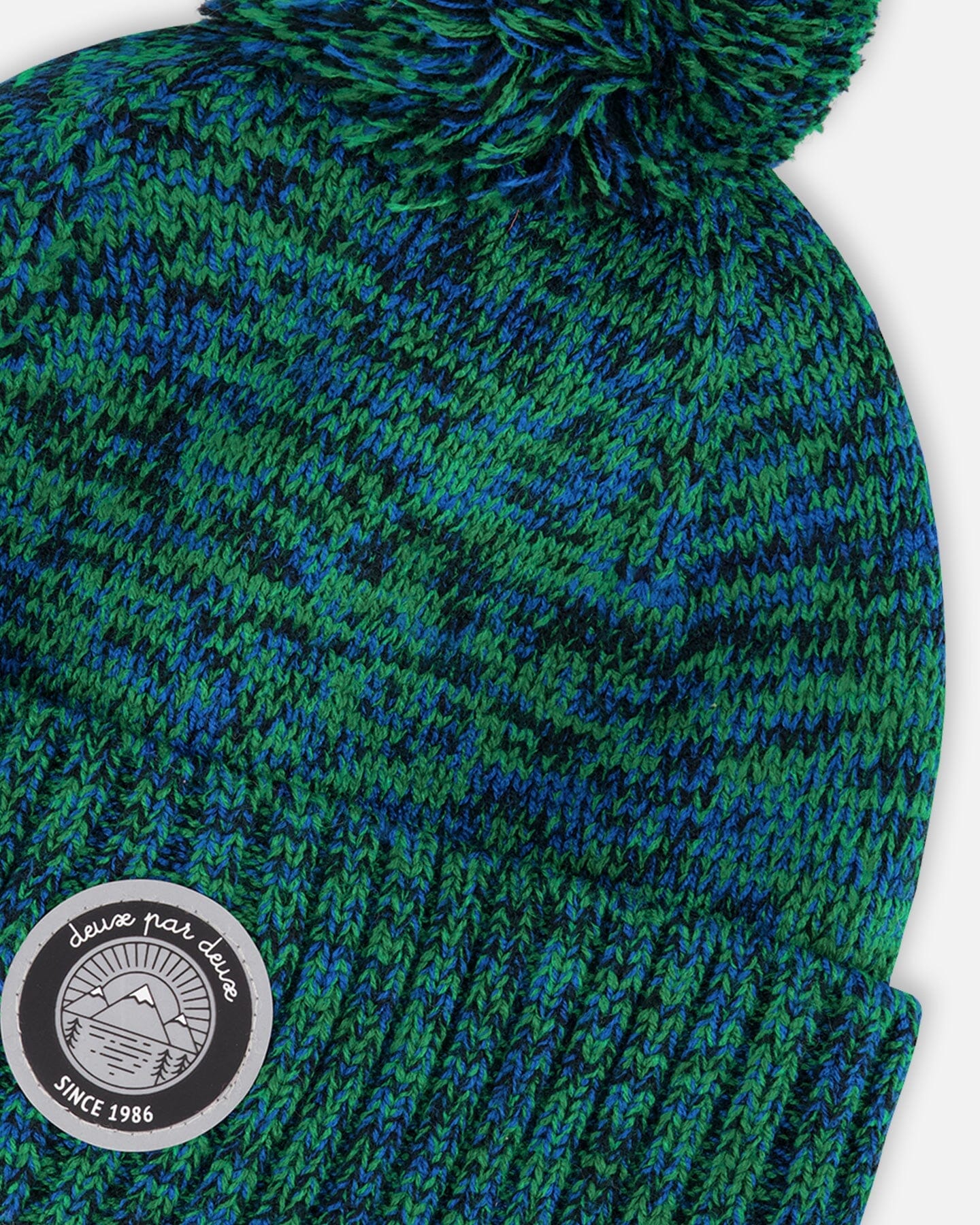 Lined Knit Pompom Hat Green And Blue-3