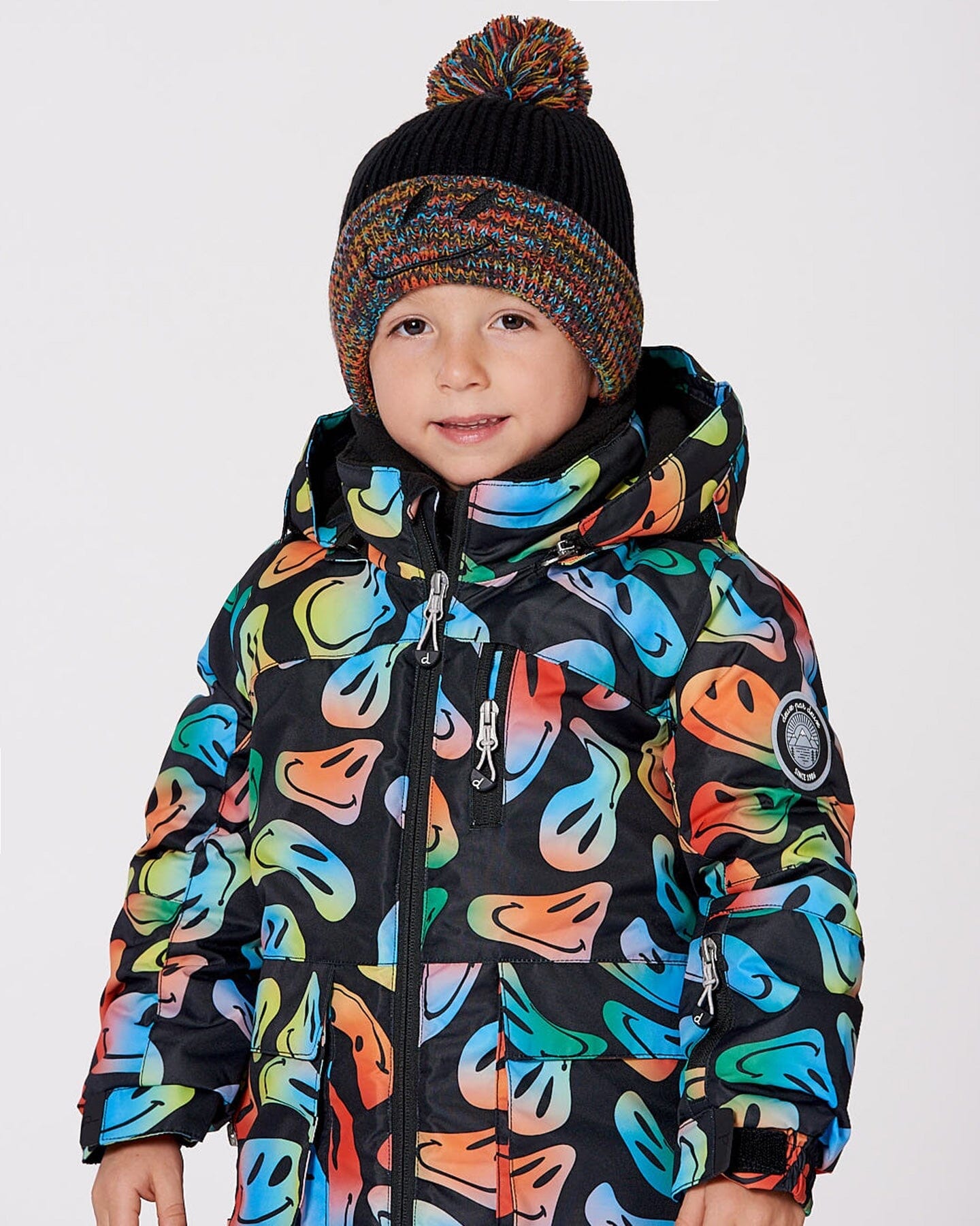 Lined Knit Winter Hat With Pompom Black And Multicolor-2