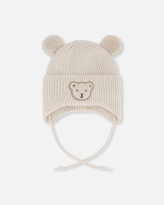 Lined Baby Winter Knit Hat With Ear Flaps Off-White-0