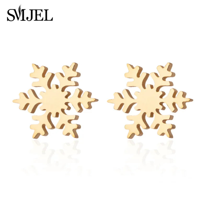 Cute Animal Deer Stud Earrings Stainless Steel Small Snowflake Earring for Women Christmas Jewelry pendientes Gifts