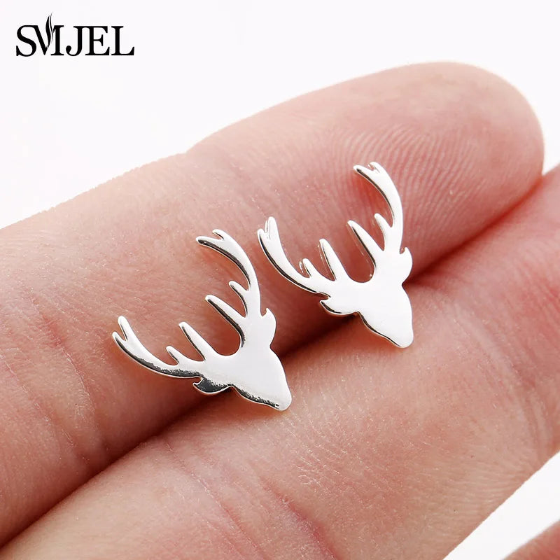 Cute Animal Deer Stud Earrings Stainless Steel Small Snowflake Earring for Women Christmas Jewelry pendientes Gifts