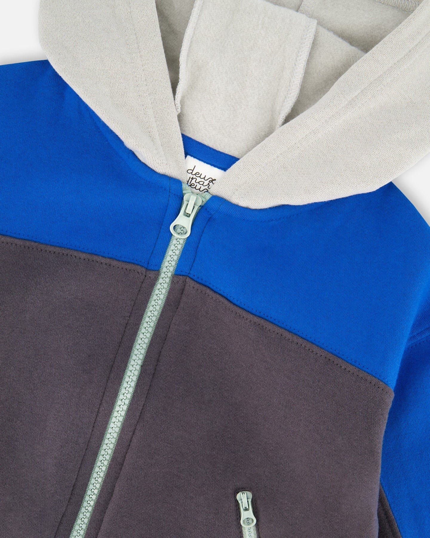 Color Blocked Zip Front Fleece Hoodie Dark Gray-3