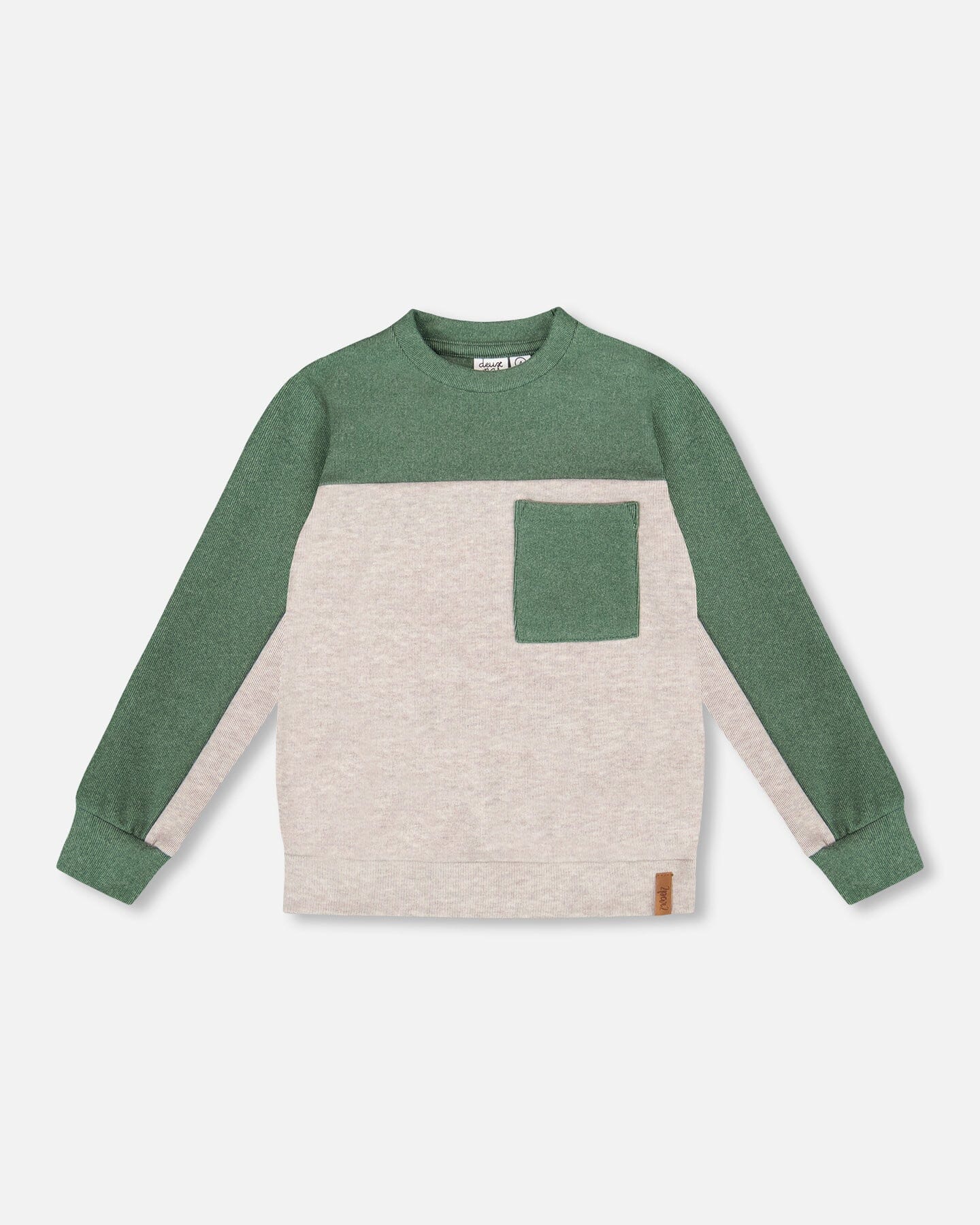 Long Sleeve Super Soft Brushed Jersey Top Color Block Heather Beige-0