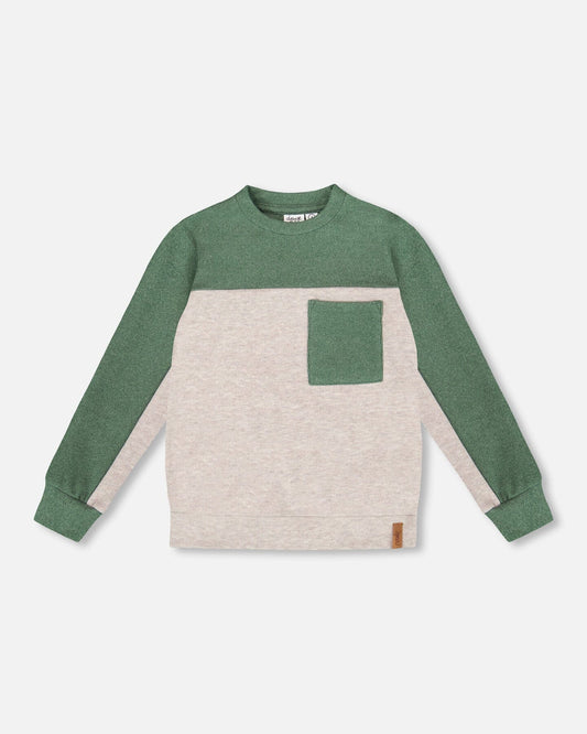 Long Sleeve Super Soft Brushed Jersey Top Color Block Heather Beige-0