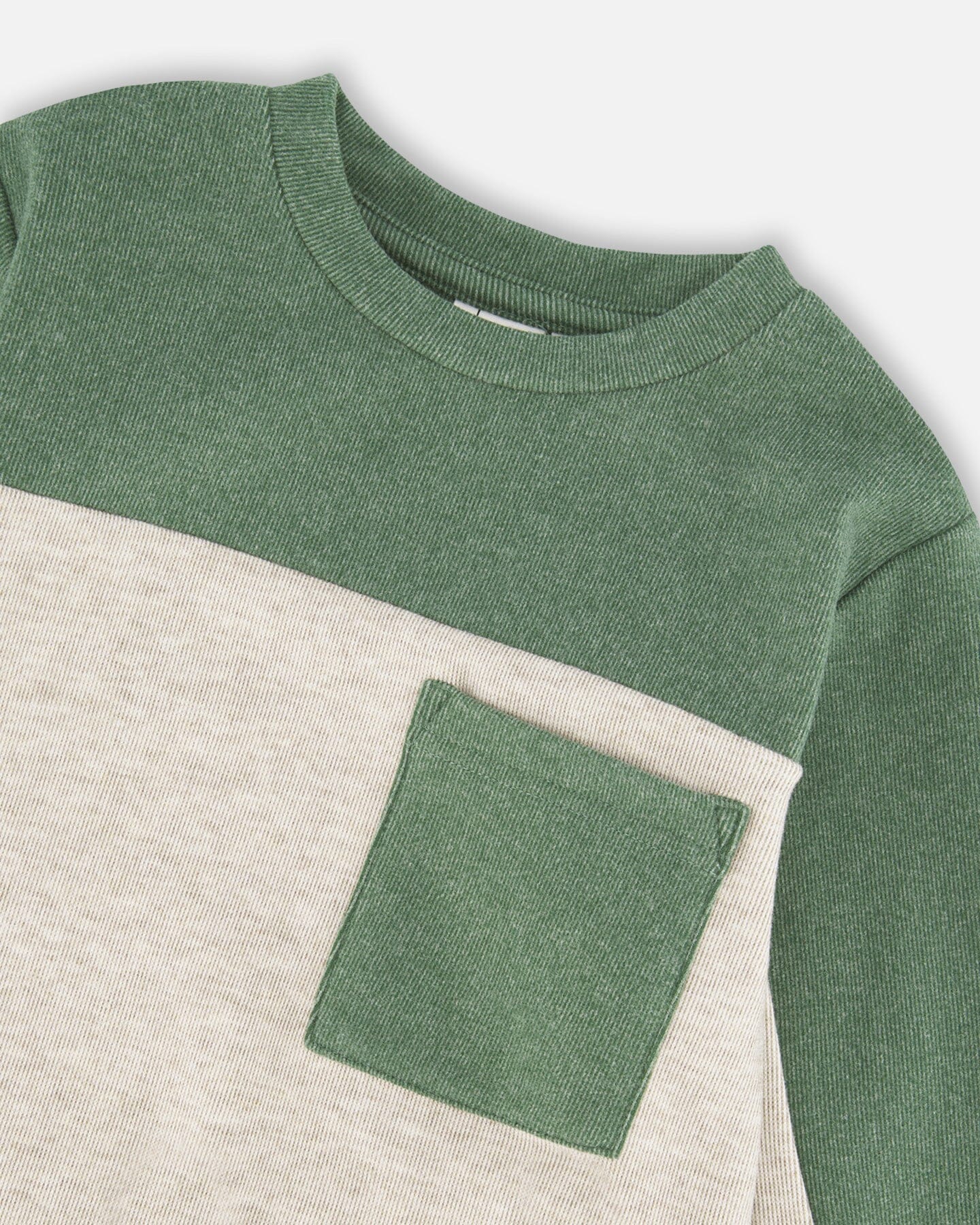 Long Sleeve Super Soft Brushed Jersey Top Color Block Heather Beige-3