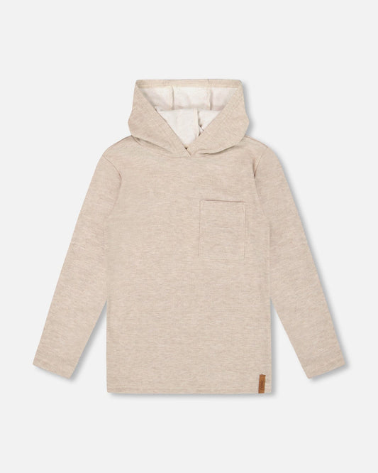 Long Sleeve Super Soft Brushed Jersey Hooded Tee Heather Beige-0