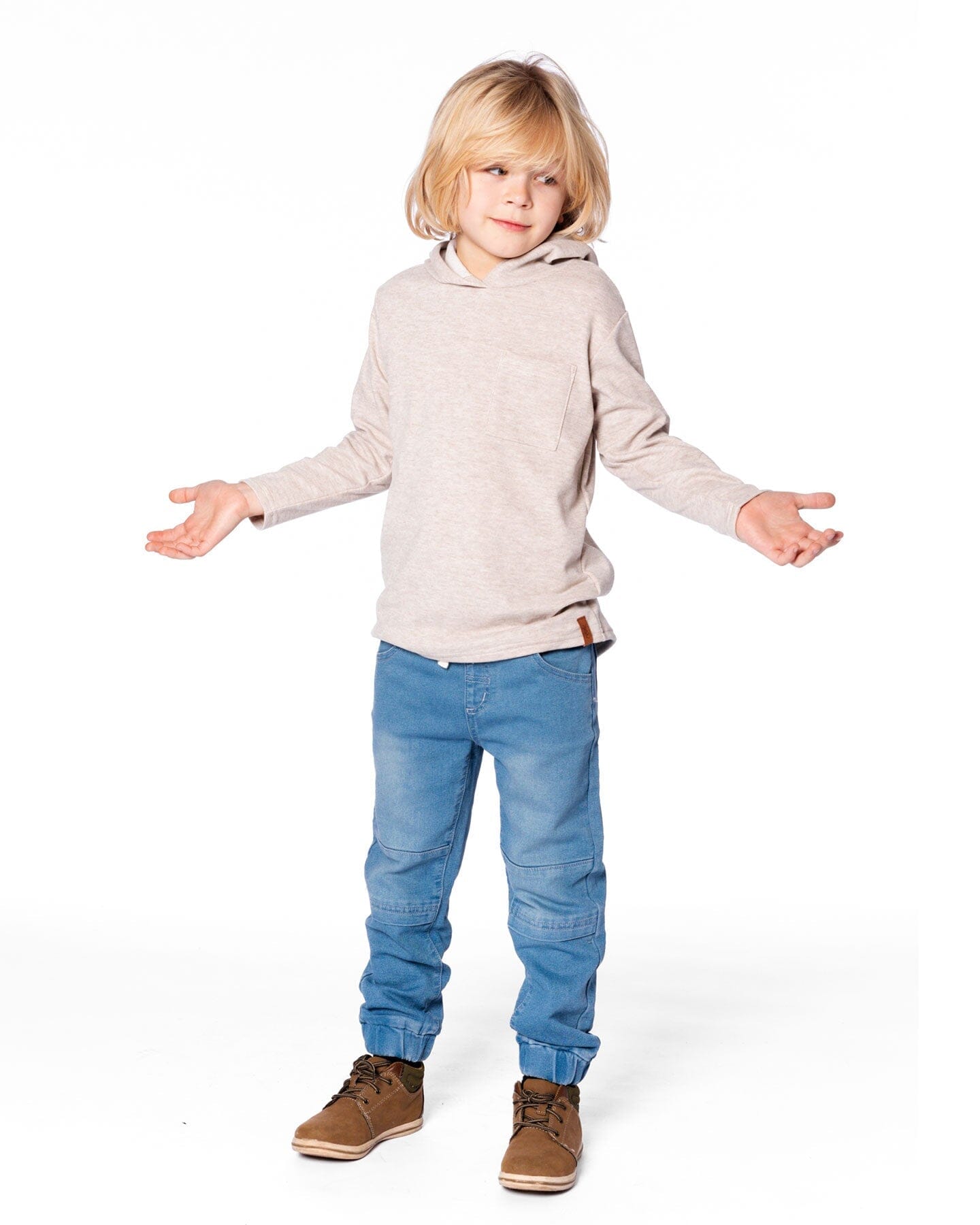 Long Sleeve Super Soft Brushed Jersey Hooded Tee Heather Beige-2
