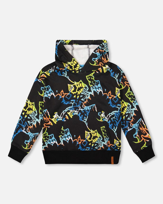 Printed Hooded Fleece Sweatshirt Black-0