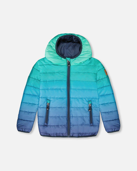 Quilted Mid-Season Jacket Green And Blue Gradient-0