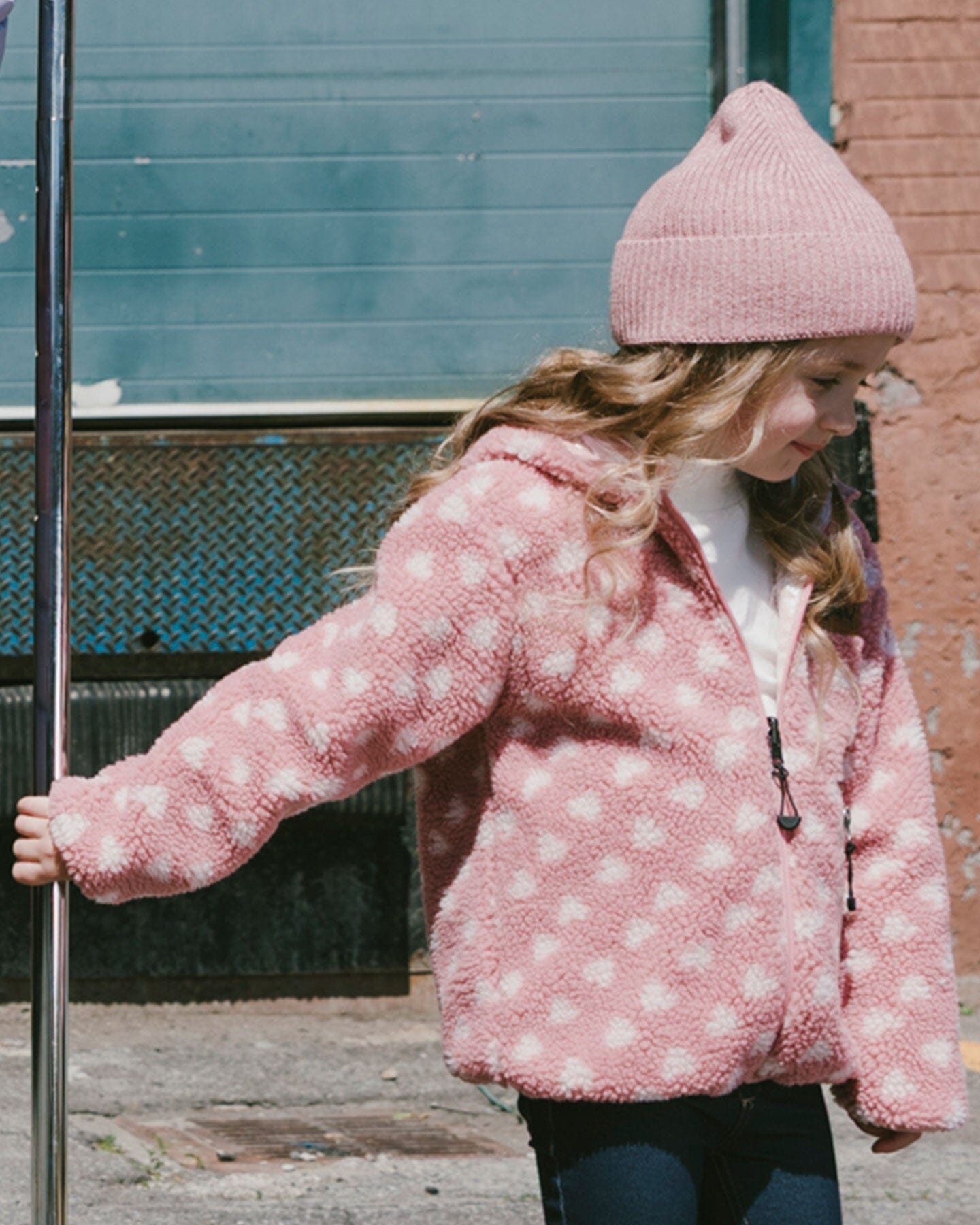 Reversible Mid-Season Sherpa Jacket Pink Heart-1