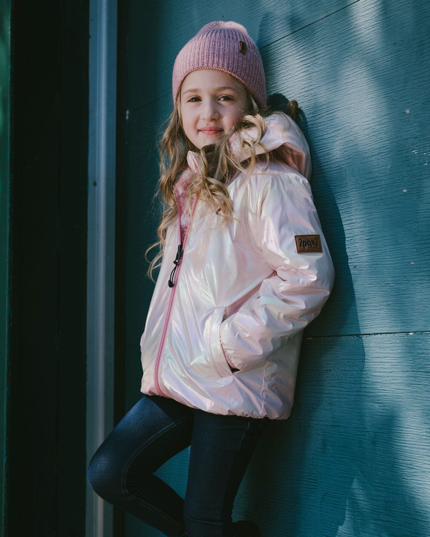 Reversible Mid-Season Sherpa Jacket Pink Heart-2
