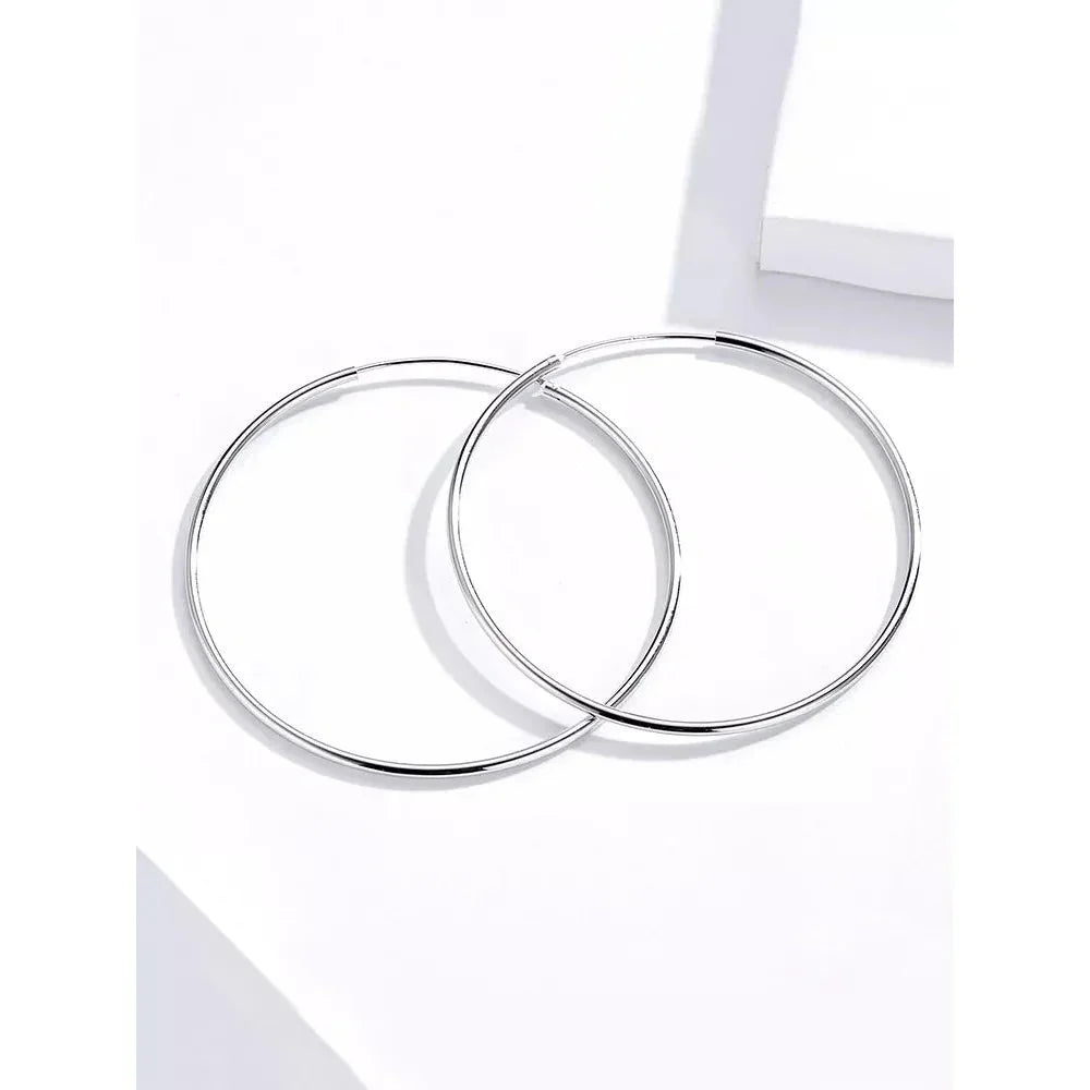 Stylish 925 Sterling Silver Large Hoop Earrings for Women - Trendy Circle Endless Huggie Big Hoops (30/40mm)
