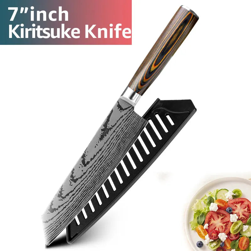 Kitchen knife Set Chef Knives Japanese Utility Paring 7CR17 440C High Carbon Stainless Steel Imitation Damascus Laser Knife