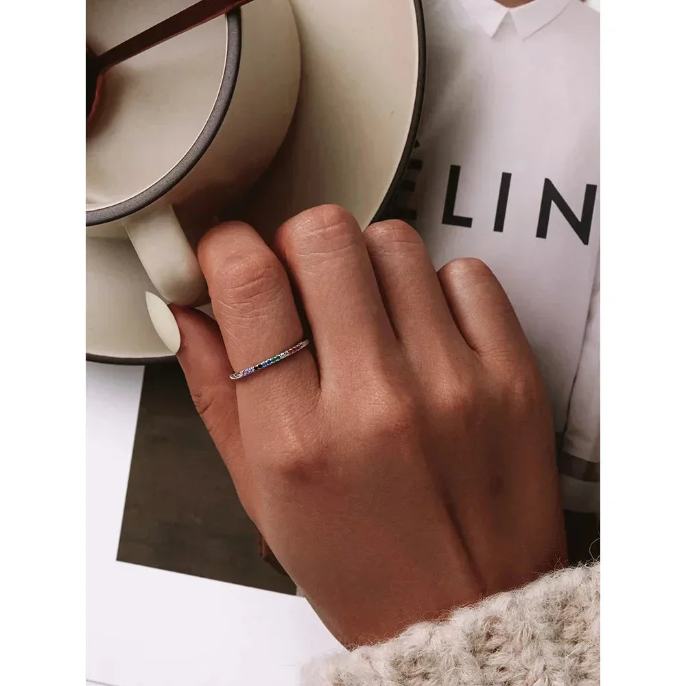 925 Sterling Silver Cz Simulated Diamond Stackable Ring Platinum Plated Eternity Bands For Women