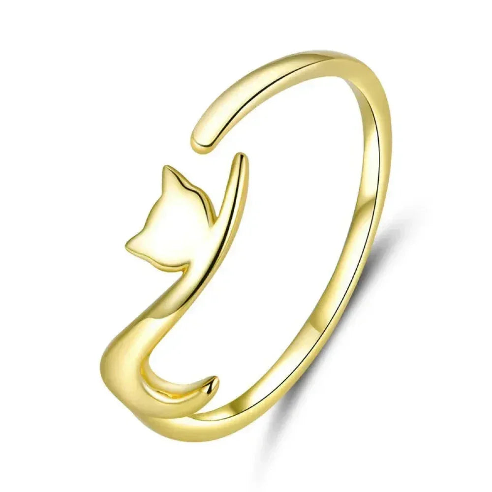 Playful Feline: Adjustable Sterling Silver Cat Ring With Long Tail