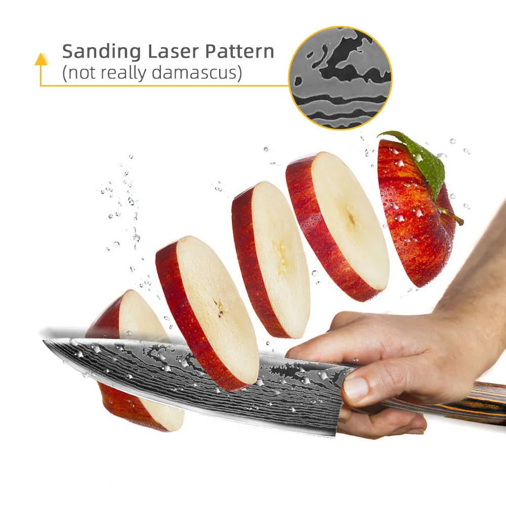 Kitchen knife Set Chef Knives Japanese Utility Paring 7CR17 440C High Carbon Stainless Steel Imitation Damascus Laser Knife