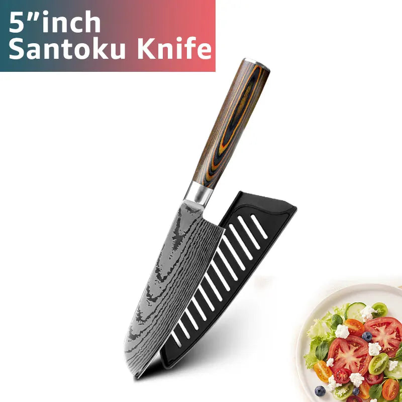 Kitchen knife Set Chef Knives Japanese Utility Paring 7CR17 440C High Carbon Stainless Steel Imitation Damascus Laser Knife