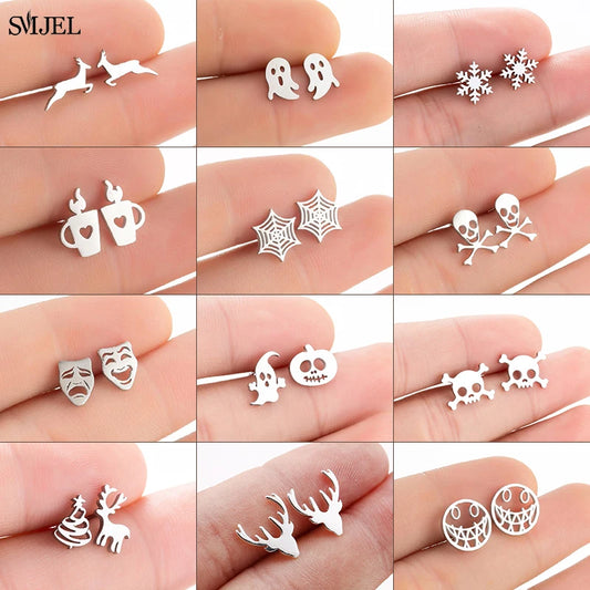 Cute Animal Deer Stud Earrings Stainless Steel Small Snowflake Earring for Women Christmas Jewelry pendientes Gifts