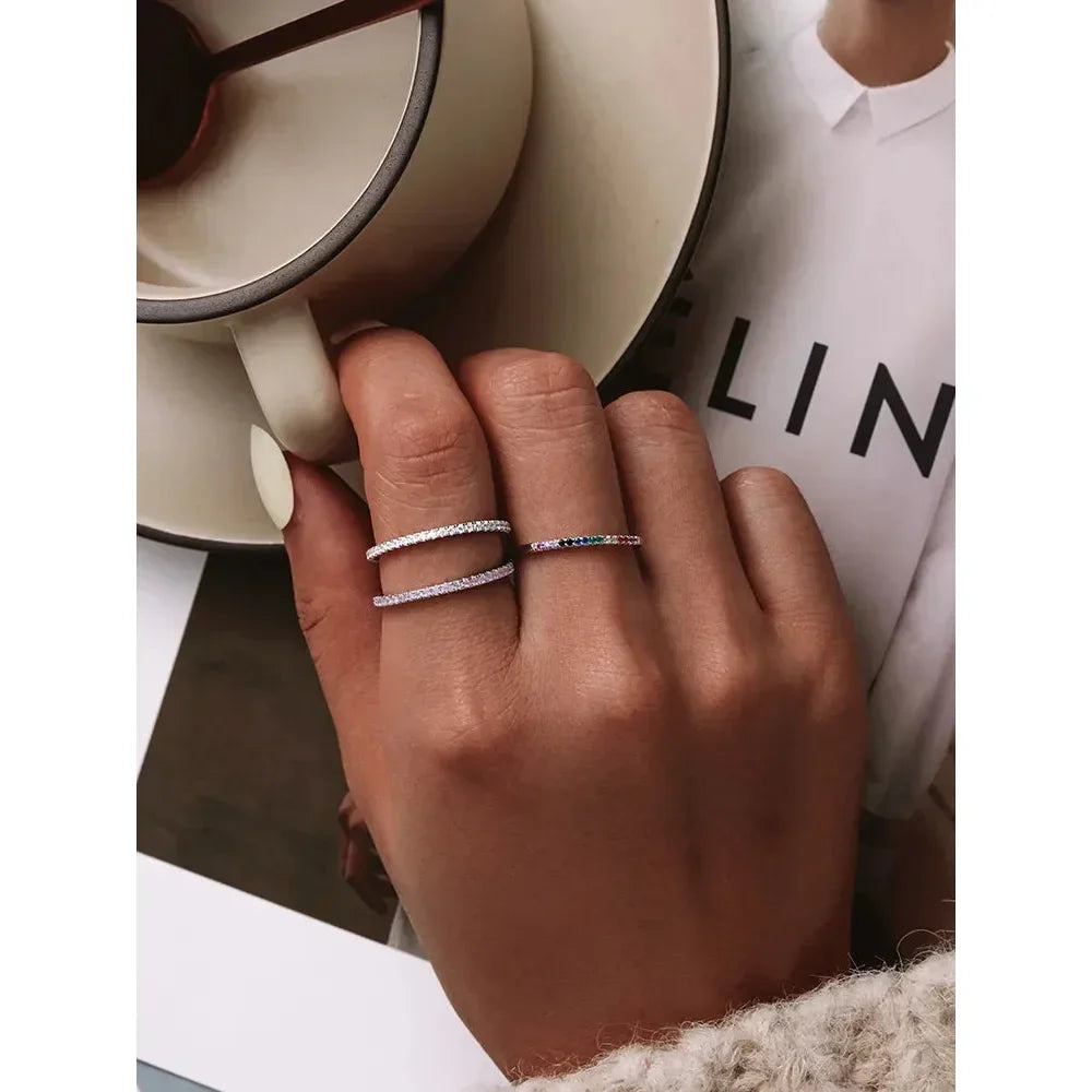 925 Sterling Silver Cz Simulated Diamond Stackable Ring Platinum Plated Eternity Bands For Women