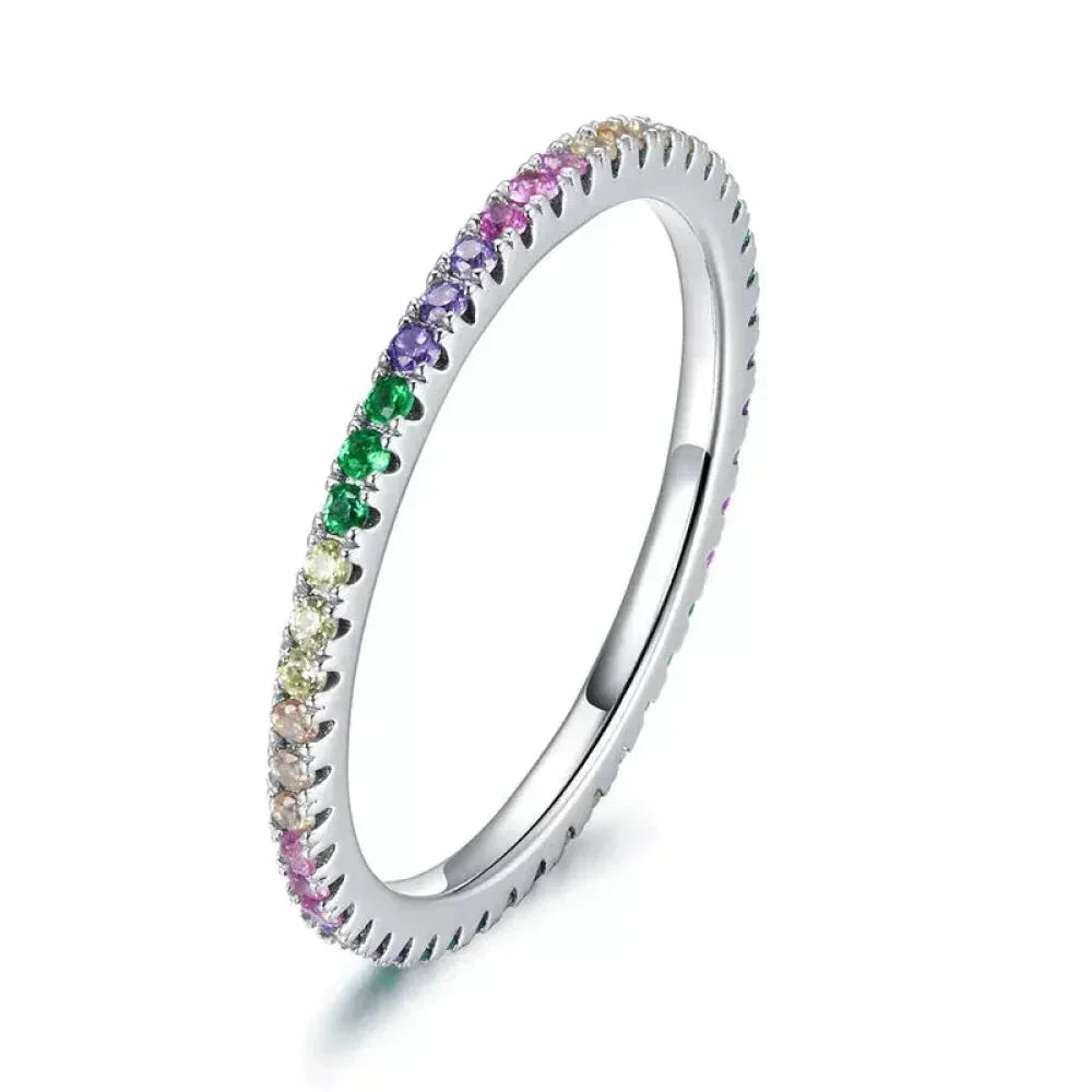 925 Sterling Silver Multicolor Zircon Finger Ring for Women - Trendy Fashion Dazzling CZ Stone Anillos jewelry Gift