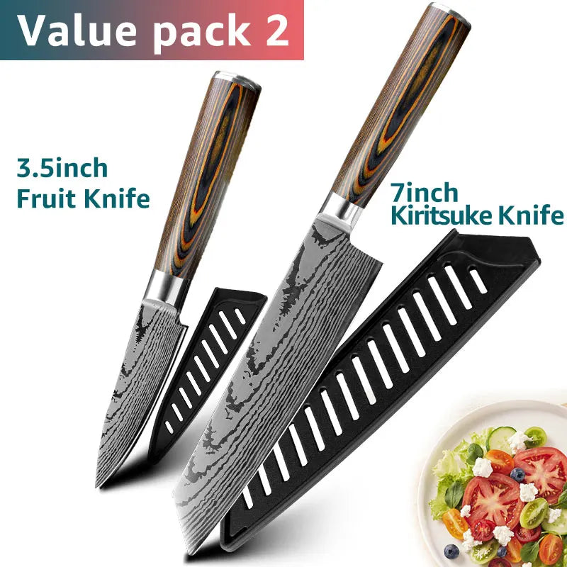 Kitchen knife Set Chef Knives Japanese Utility Paring 7CR17 440C High Carbon Stainless Steel Imitation Damascus Laser Knife