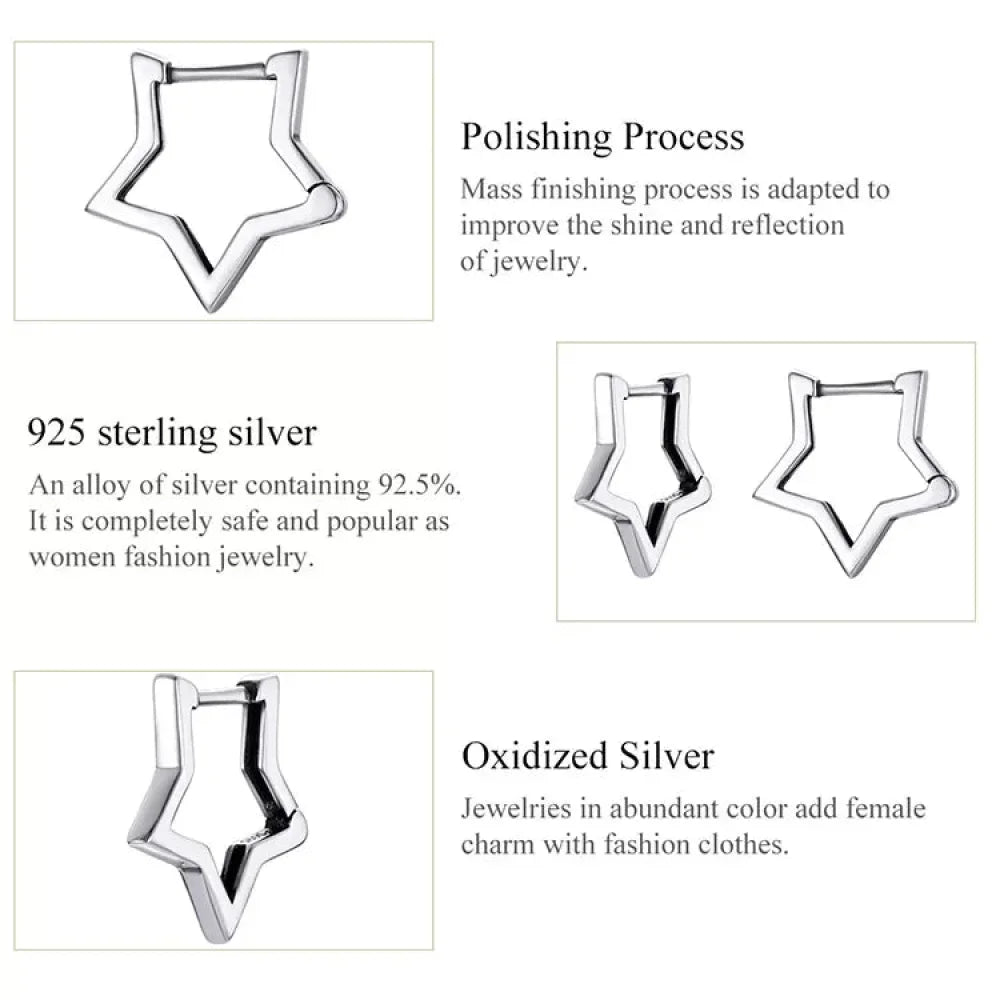 925 Sterling Silver Starlike Earrings - Minimalist Star Shape Ear Buckle for Women - Fashion jewelry SCE1136