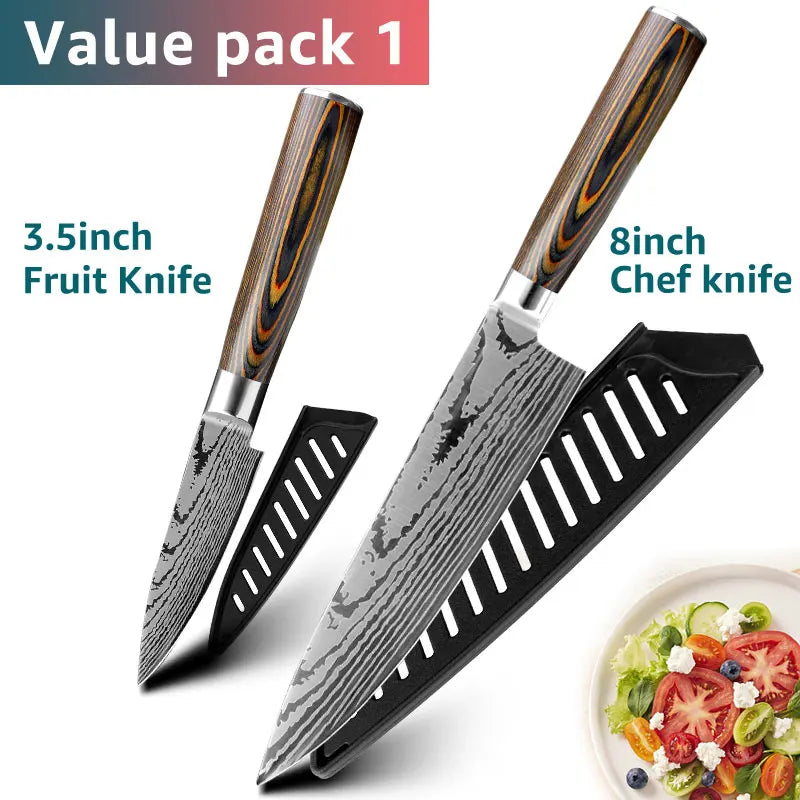 Kitchen knife Set Chef Knives Japanese Utility Paring 7CR17 440C High Carbon Stainless Steel Imitation Damascus Laser Knife