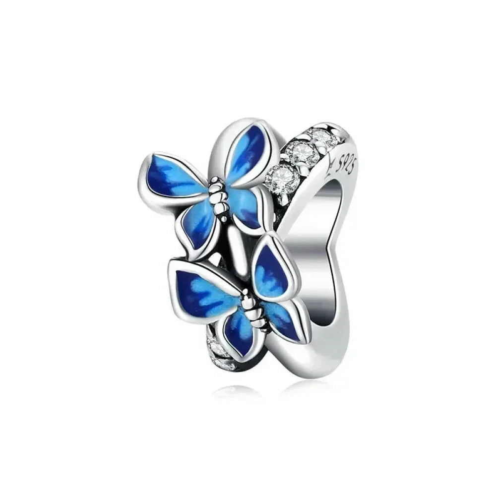 925 Sterling Silver Colorful Birds Flowers Leaves Cz Pendant - Jewelry Charm For Bracelets And Necklaces