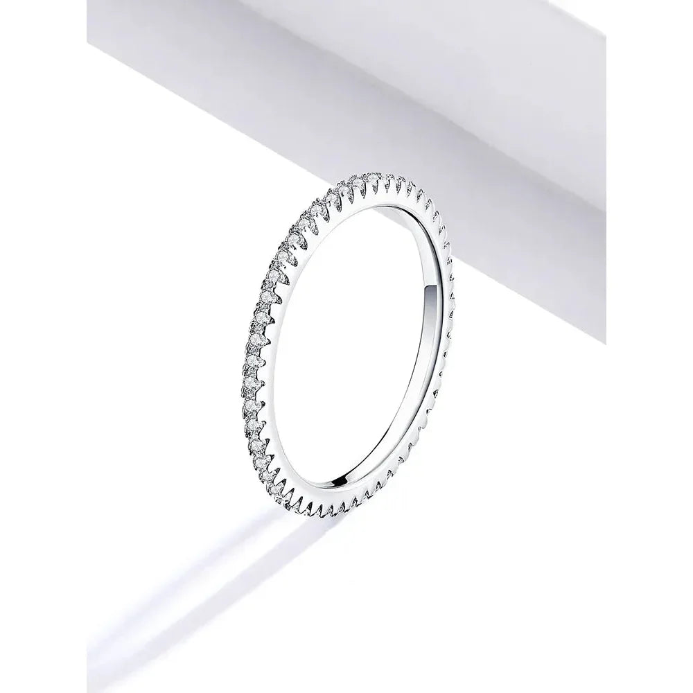 925 Sterling Silver Cz Simulated Diamond Stackable Ring Platinum Plated Eternity Bands For Women