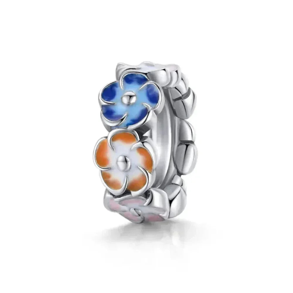 925 Sterling Silver Colorful Birds Flowers Leaves Cz Pendant - Jewelry Charm For Bracelets And Necklaces