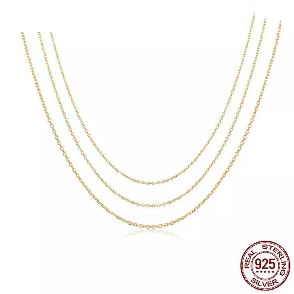 Authentic Gold Color 925 Sterling Silver Basic Cable Chain Necklace - Sca016