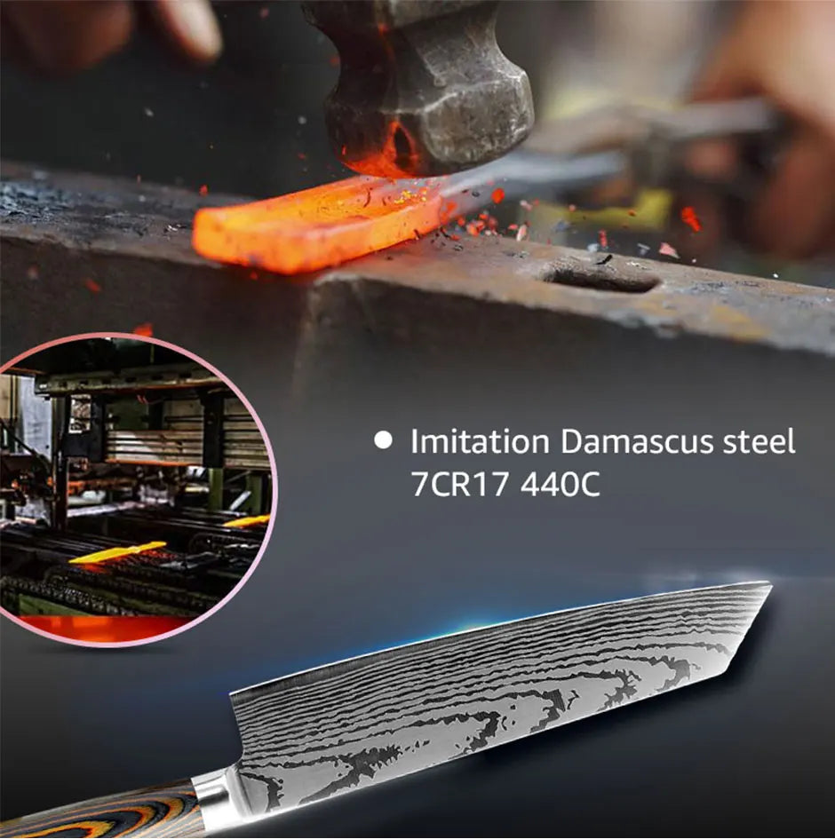 Kitchen knife Set Chef Knives Japanese Utility Paring 7CR17 440C High Carbon Stainless Steel Imitation Damascus Laser Knife