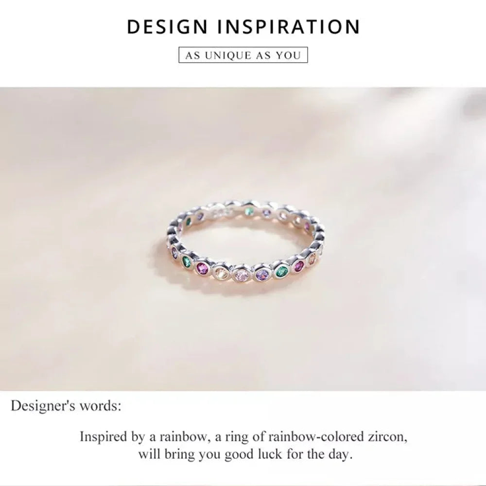 925 Sterling Silver Multicolor Zircon Finger Ring for Women - Trendy Fashion Dazzling CZ Stone Anillos jewelry Gift