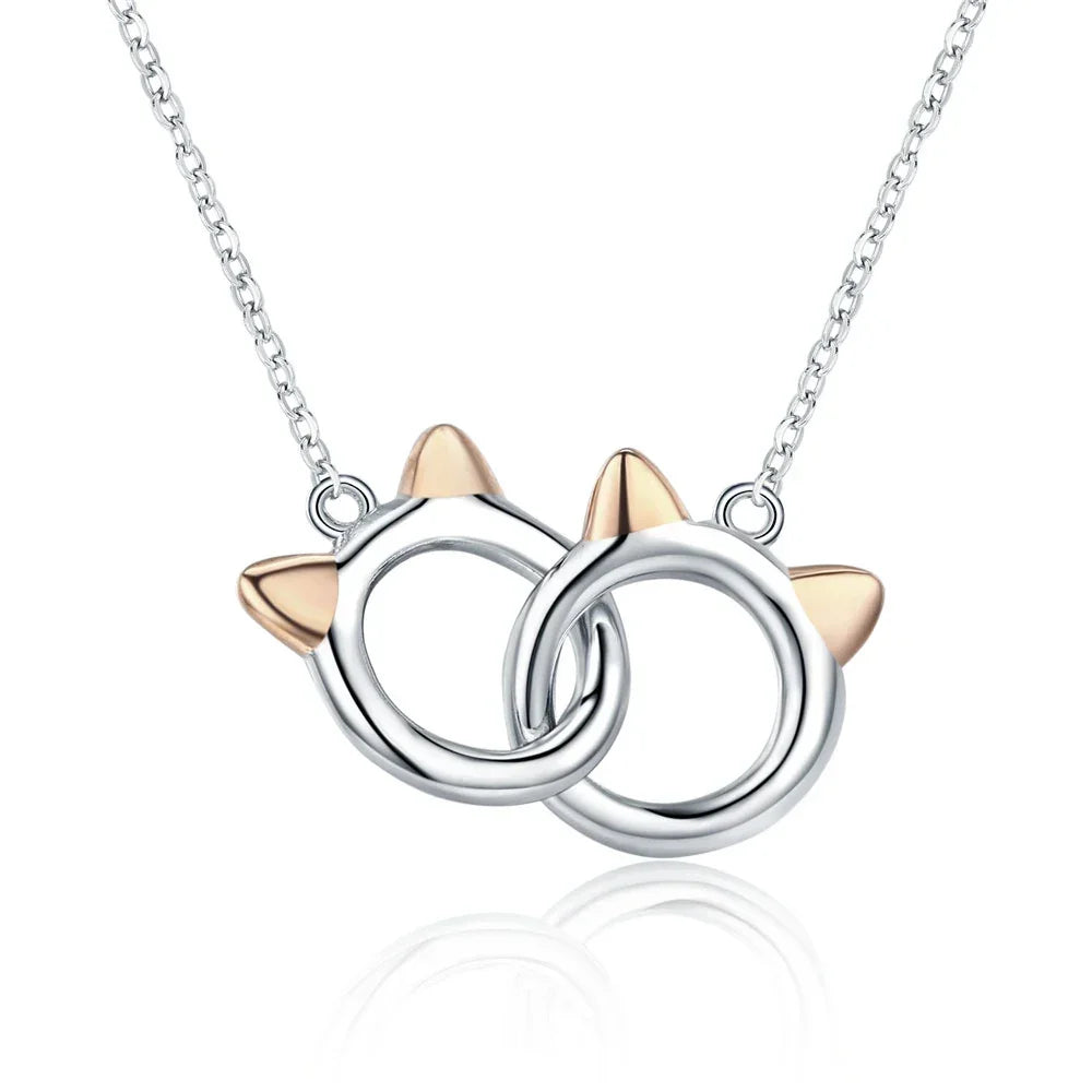 Connected Hearts: Sterling Silver Star/Heart/Cat Pendant Necklace