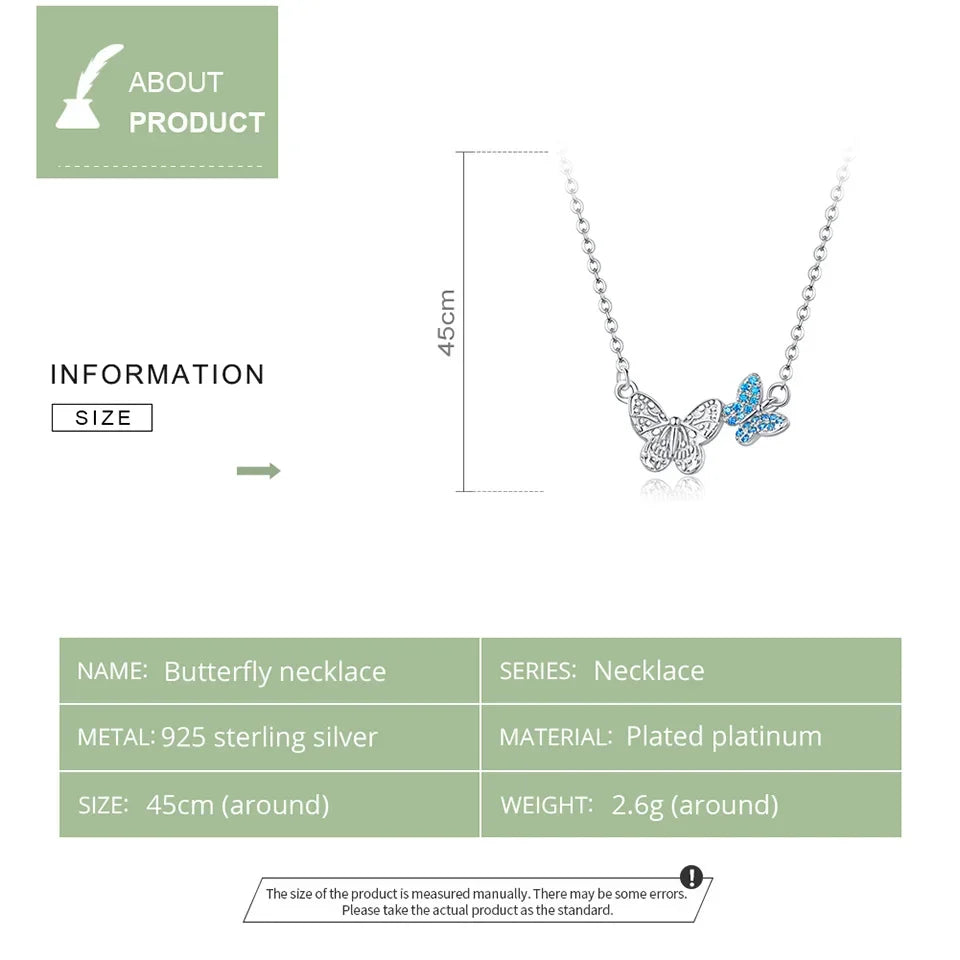 Soar with Style: Blue Zircon Korean Style Sterling Silver Butterfly Necklace