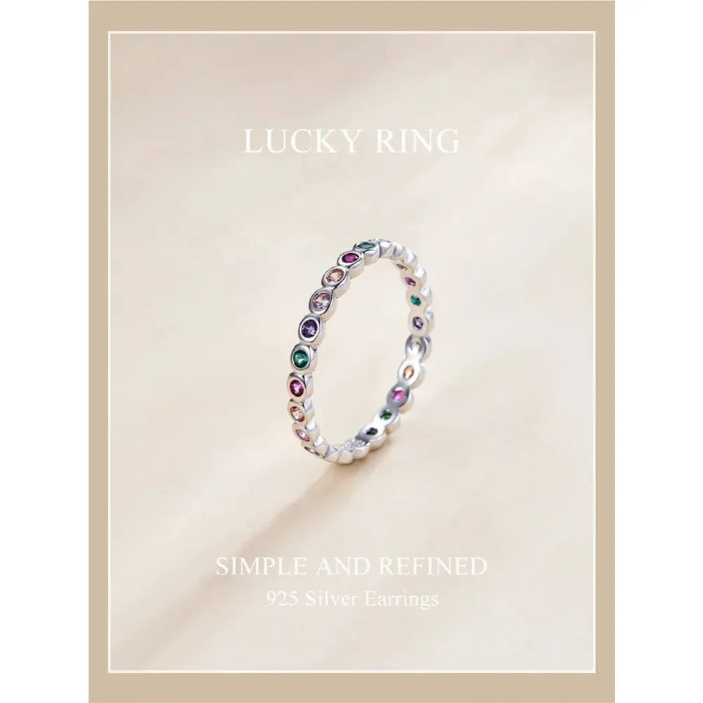 925 Sterling Silver Multicolor Zircon Finger Ring for Women - Trendy Fashion Dazzling CZ Stone Anillos jewelry Gift