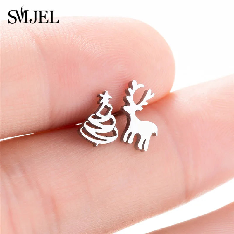 Cute Animal Deer Stud Earrings Stainless Steel Small Snowflake Earring for Women Christmas Jewelry pendientes Gifts