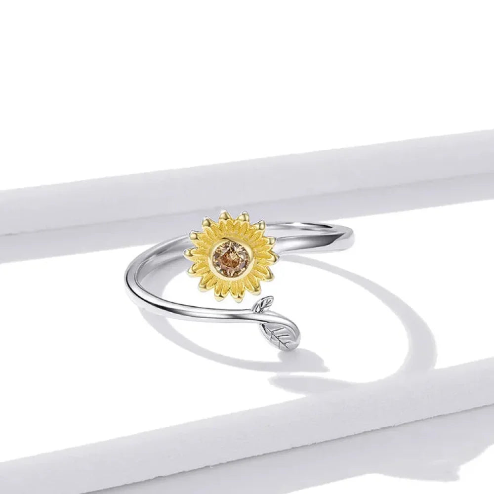 Golden Sunflower Open Ring - A Touch Of Sunshine For Your Hand