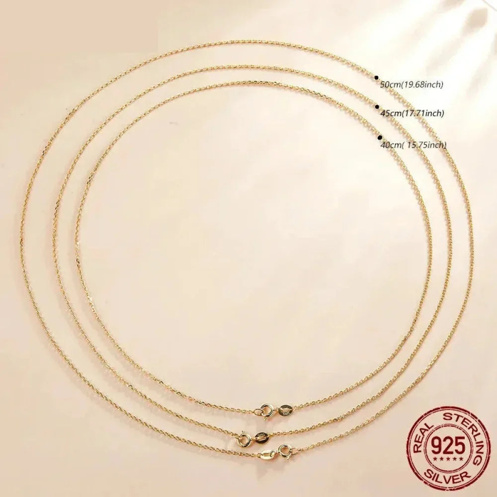 Authentic Gold Color 925 Sterling Silver Basic Cable Chain Necklace - Sca016