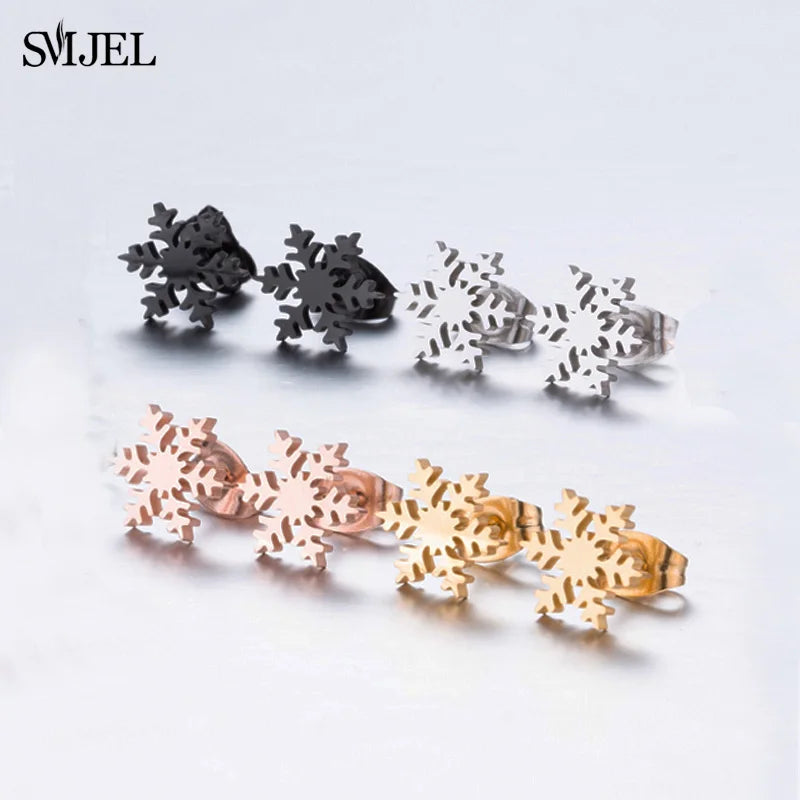 Cute Animal Deer Stud Earrings Stainless Steel Small Snowflake Earring for Women Christmas Jewelry pendientes Gifts
