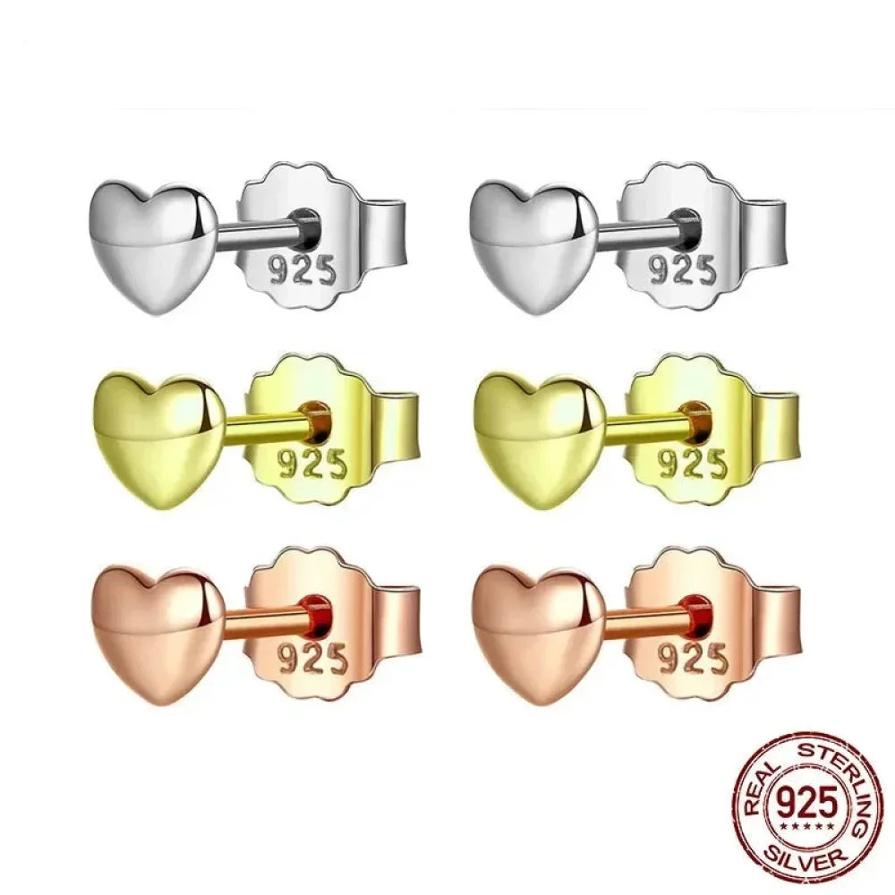 925 Sterling Silver Petite Plain Hearts Stud Earrings | Minimalist Fine jewelry