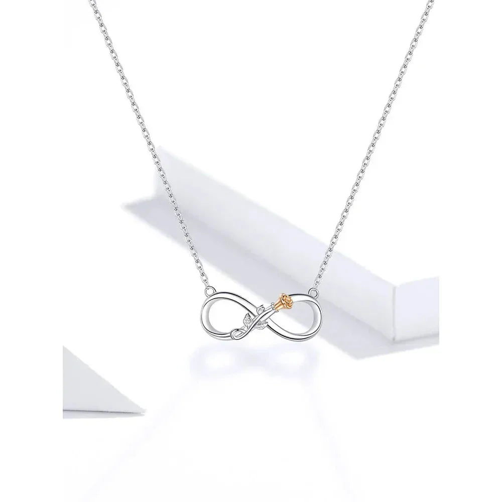 Delicate Rose: Sterling Silver Choker Necklace with Infinity Design