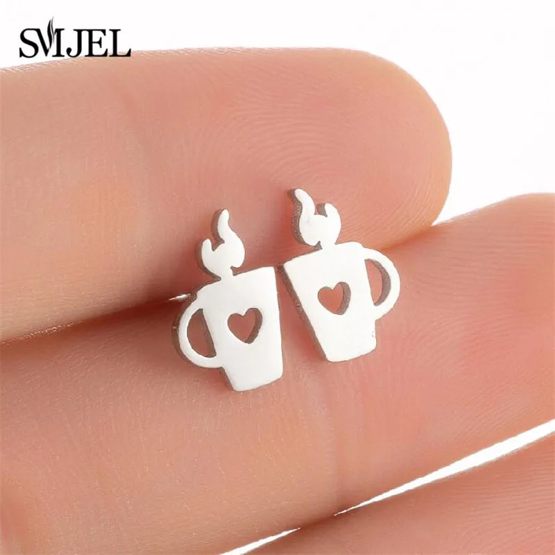 Cute Animal Deer Stud Earrings Stainless Steel Small Snowflake Earring for Women Christmas Jewelry pendientes Gifts