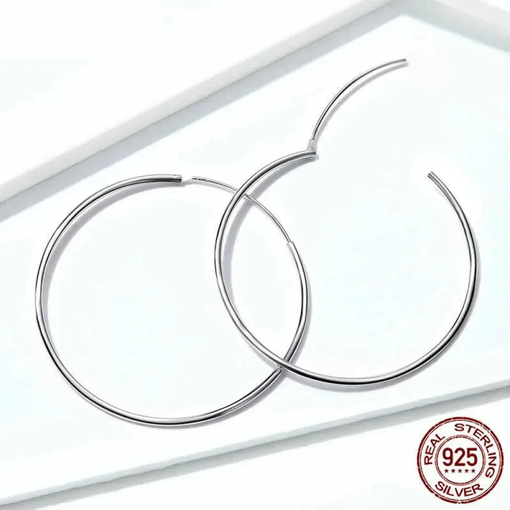 Stylish 925 Sterling Silver Large Hoop Earrings for Women - Trendy Circle Endless Huggie Big Hoops (30/40mm)