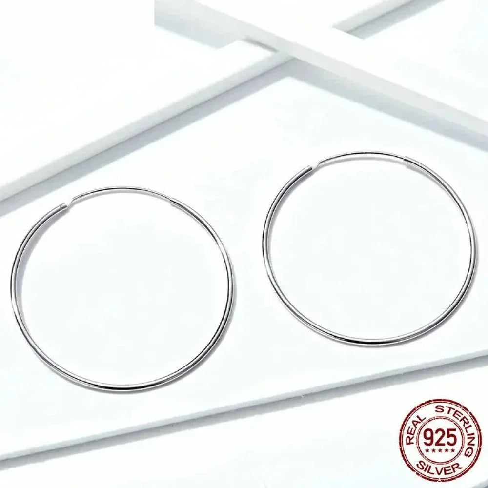 Stylish 925 Sterling Silver Large Hoop Earrings for Women - Trendy Circle Endless Huggie Big Hoops (30/40mm)