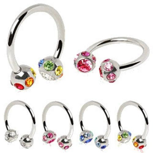 316L Surgical Steel Horseshoe with Multi Color Gem balls-0