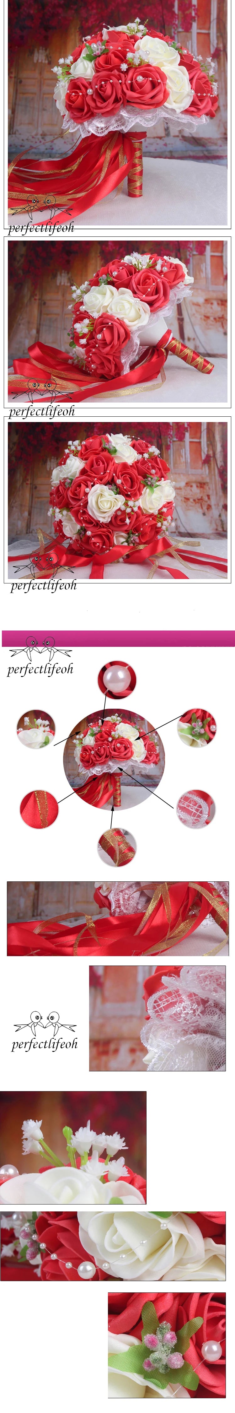 Perfectlifeoh Burgundy Wedding Bouquet Pink/Red/White/Royal Blue Bridal Bridesmaid  Artificial Flower Rose Bride