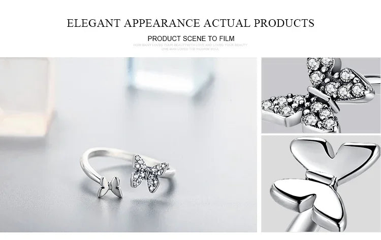 Dazzling Butterfly Sterling Silver Open Ring: A Symbol of Freedom